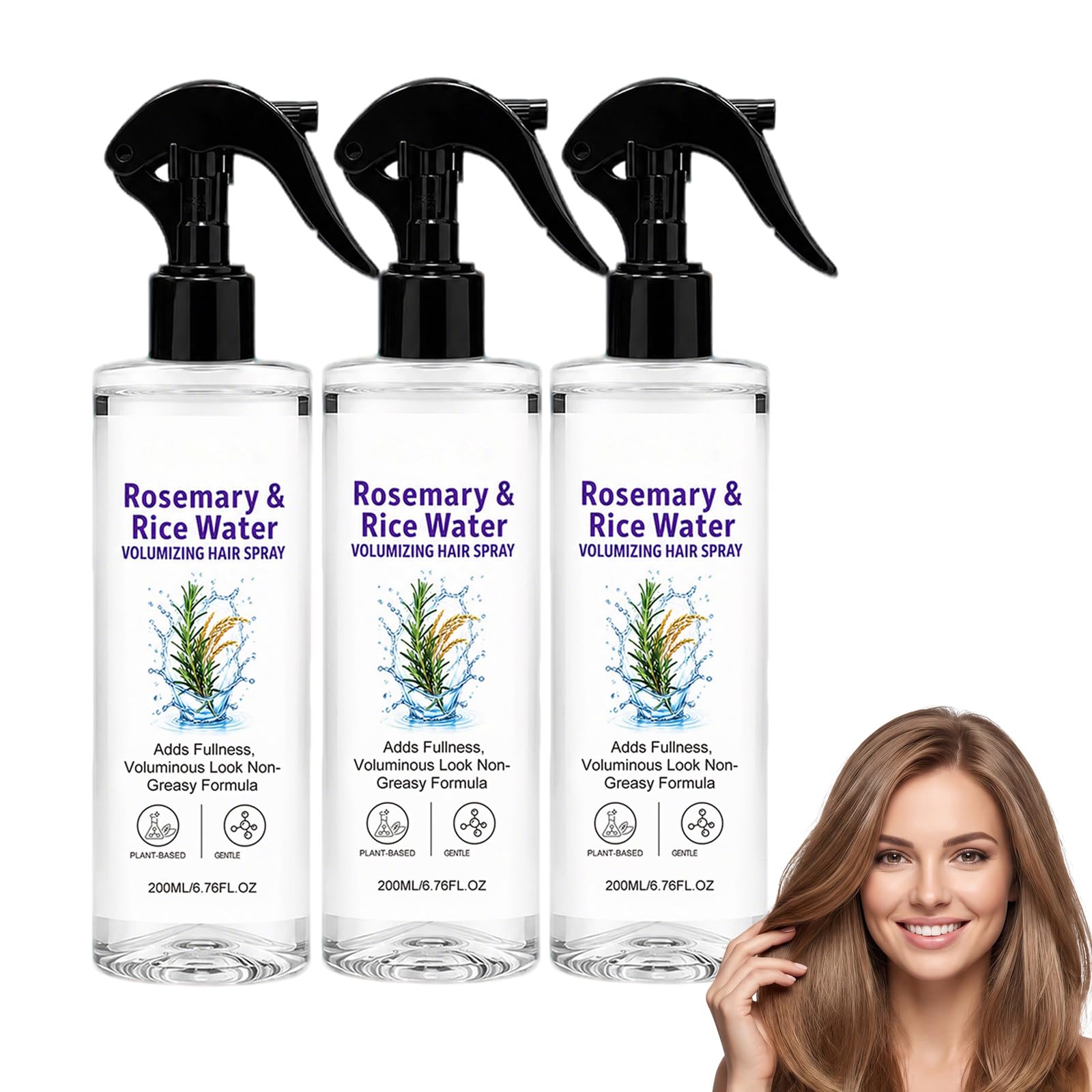 Rosmarin & Reis Wasser Haarspray, nährender Conditioning Mist (3pcs) | Rosemary & Rice Water | Leave-In Conditioning Mist | Hydrates, Smooths Frizz, Adds Volume & Natural Shine