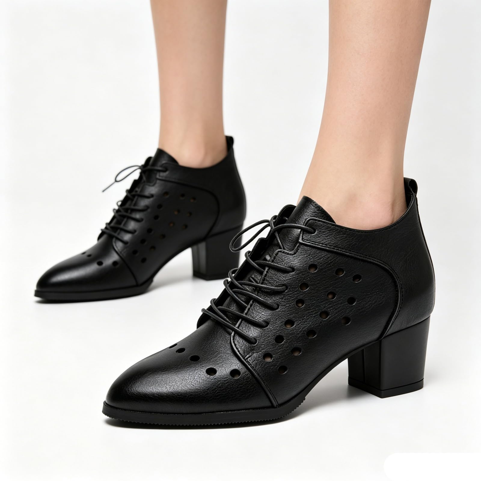 Damskie buty do tańca towarzyskiego sznurowane skórzane do tańca latynoskiego na obcasie ze szpiczastym noskiem na wieczór salsy i wesele
