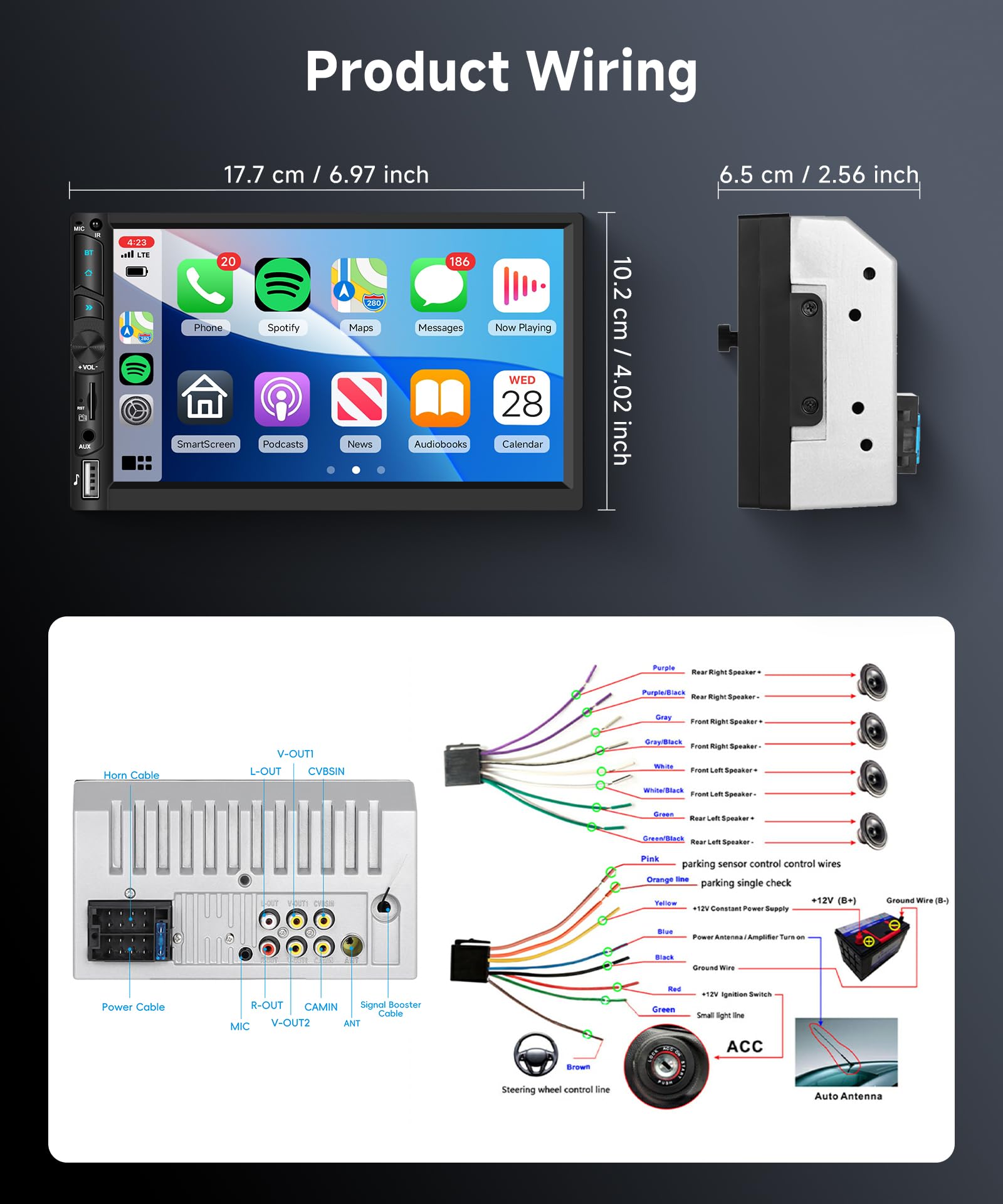VECHTEL Autoradio 2 Din avec Carplay Android Auto sans Fil, 7 Pouces IPS HD Écran Tactile Poste Radio Voiture Soutien Bluetooth Radio FM EQ USB/TF/AUX Mirror Link SWC MIC Caméra de Recul Télécommande