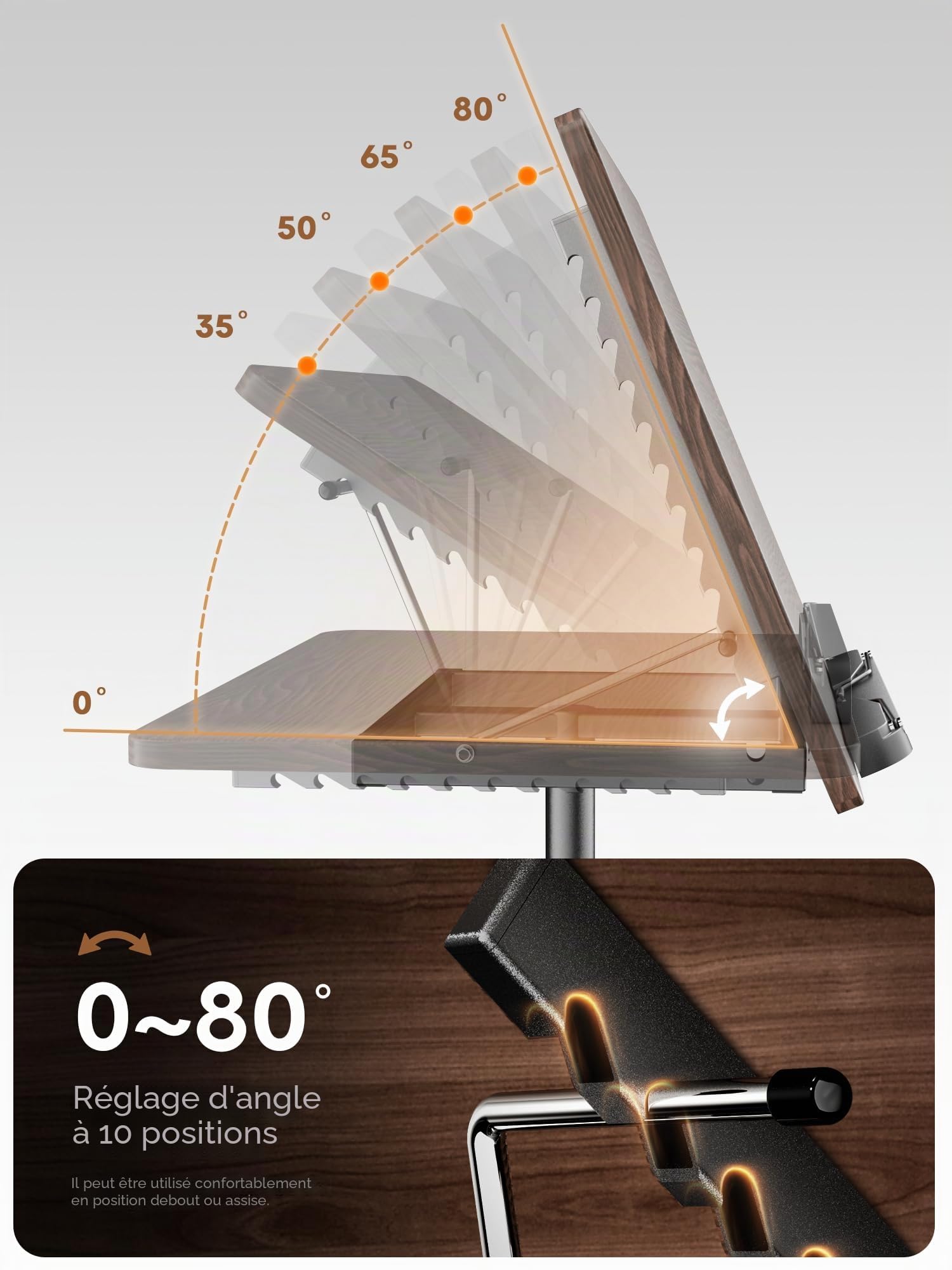 [2-in-1 amovible] Bureau debout pour Ordinateur Portable, Multifonctionnel Standing Desk Table pour Pupitre musique, Support de livre, Support videoprojecteur, Hauteur Réglable 60-130cm - Noir