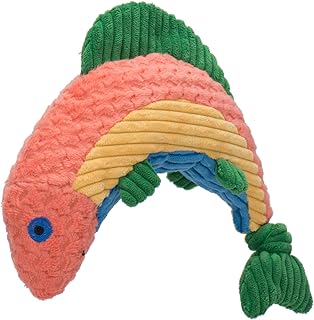 HuggleHounds Knotties Dog Toys for Large Dogs - Plush Dog Toy for Aggressive Chewers - Squeaky Interactive Puppy Toys - Soft Yet Tough, Durable Stuffed Pet Chew Toy for All Breeds-Large, Rainbow Trout