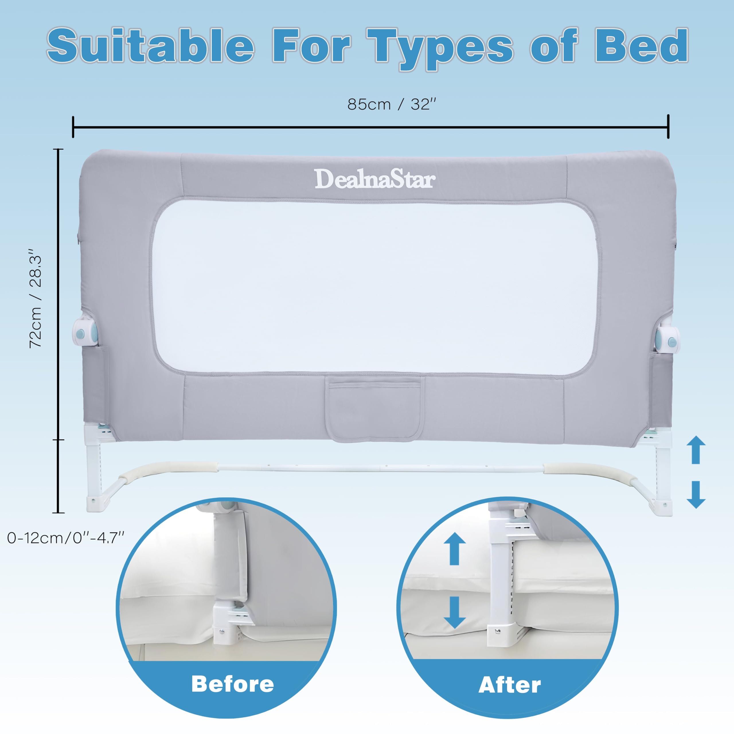 Riel de cama plegable de 80 cm, protector de cama