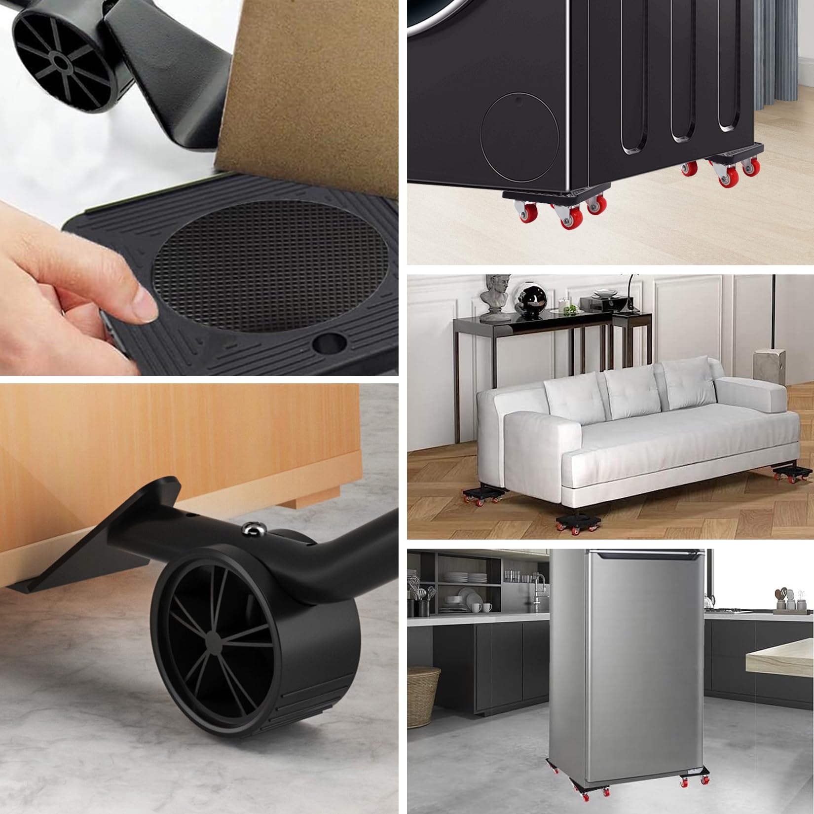 Ruedas para Muebles Pesados Juego 9 Piezas Elevador De Muebles Ruedas para Mover Muebles 4 Ruedas Transporte Rueda PU Giratoria 360 Gradosalmohadillas Antideslizantes Palanca MAX para 400kg