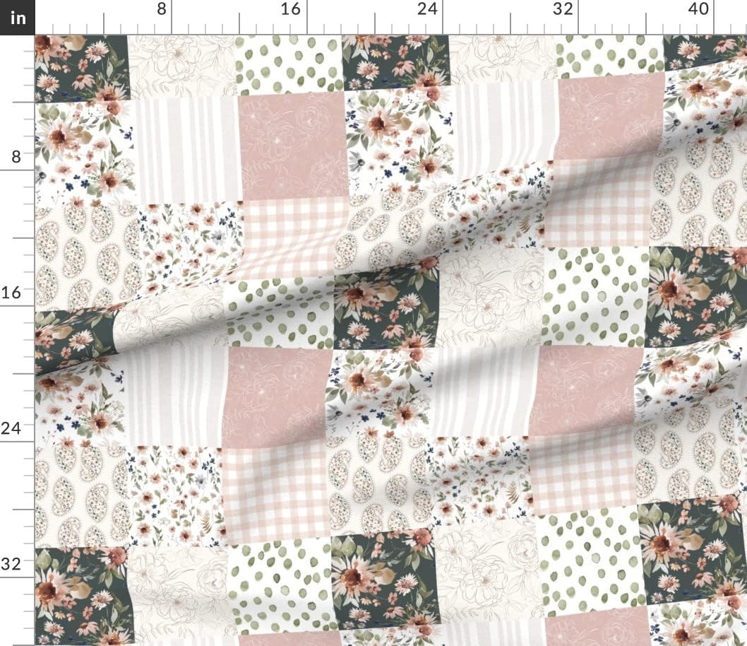 Spoonflower Fabric - Autumn Cheater Quilt Sunflowers Botanical Girl Nursery Baby Watercolor Printed on Petal Signature Cotton Fabric Fat Quarter - Sewing Quilting Apparel Crafts Decor