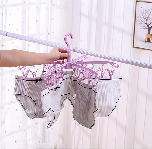 Miniatura 4 de Estante de secado plegable con 24 clips para secar calcetines, ropa de bebé, toallas de secado giratorias, 2 unidades (rosa)
