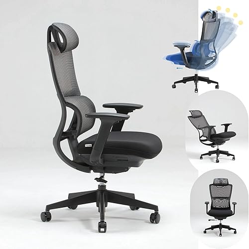 VJ517A Silla ergonómica para juegos y oficina con soporte lumbar, reposabrazos 3D dobles, soporte de columna vertebral doble, reclinación de yoga en