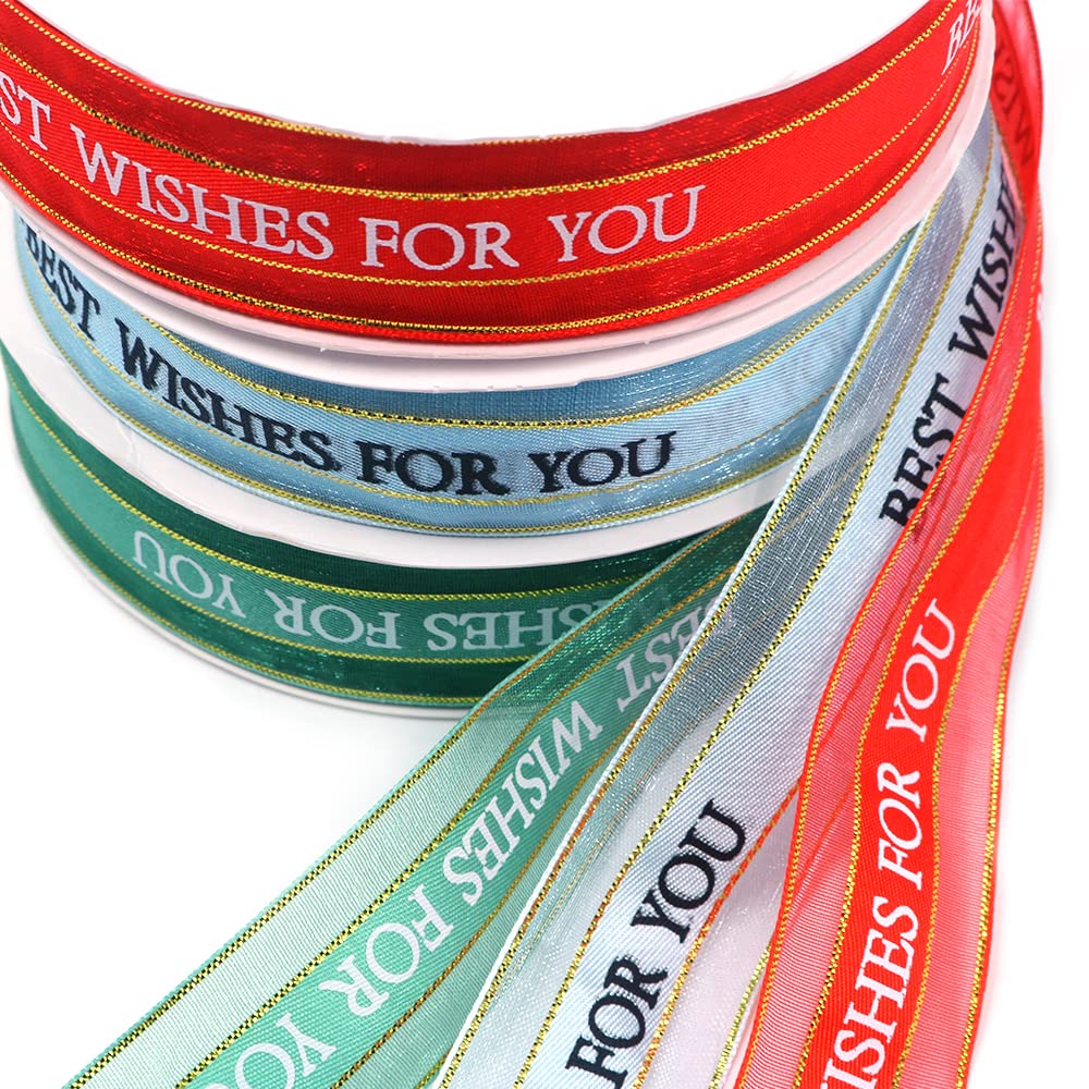 Cenpek 3 Rolls 2.5Cm Wide Satin Ribbon 50 Yards Printing Best Wish For You Fabric Craft Ribbon For Wedding Valentine's Day Flowers Packaging Box Paper Gift Wrapping Party Decoration #1