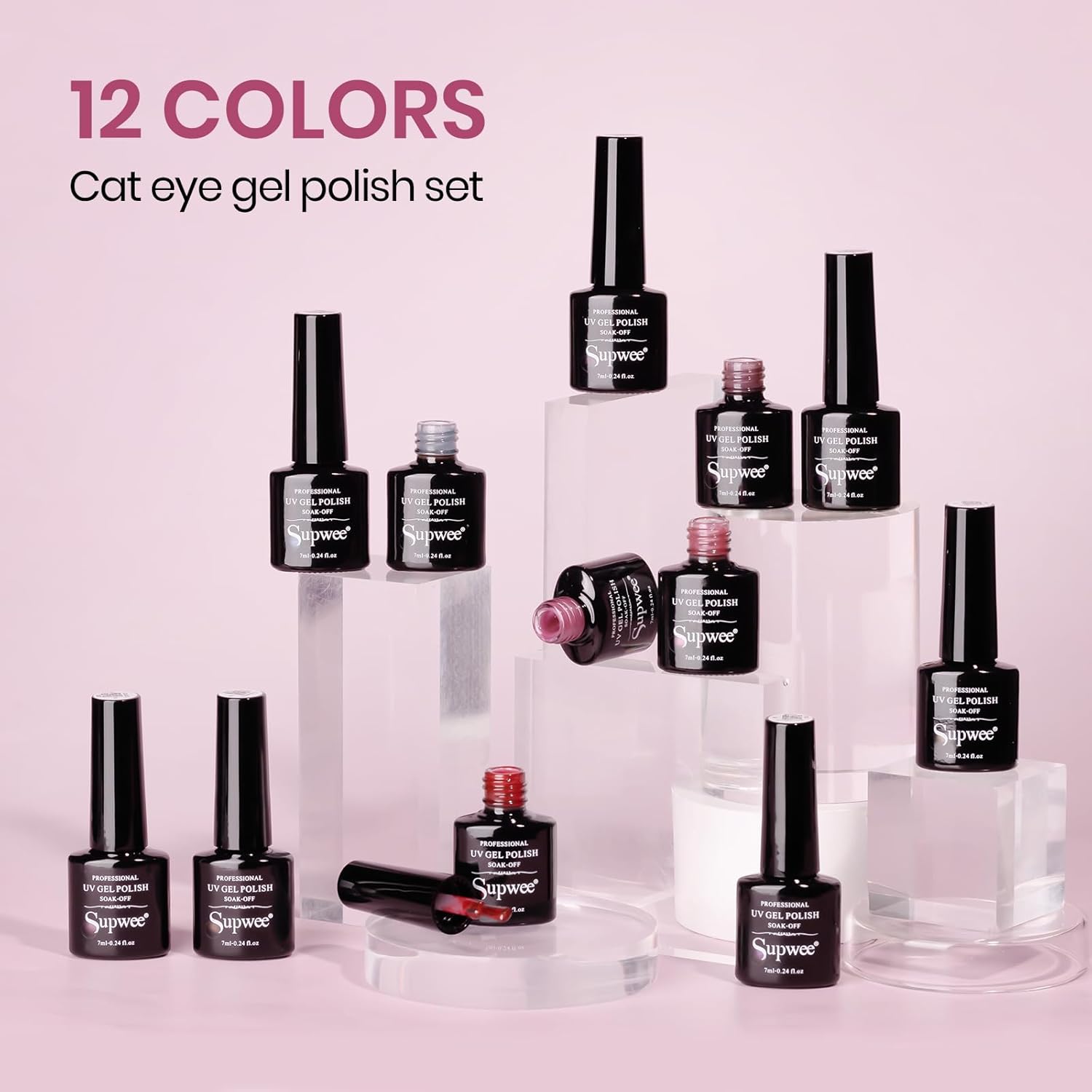 Cat Eye Gel Nail Polish Set, 12 Colors Magnetic Nail Polish Gel Cateye Gels with Magnet, High Glossy, UV Lamp Cure, Vegan, Non Toxic, Long Lasting, 0.24fl oz