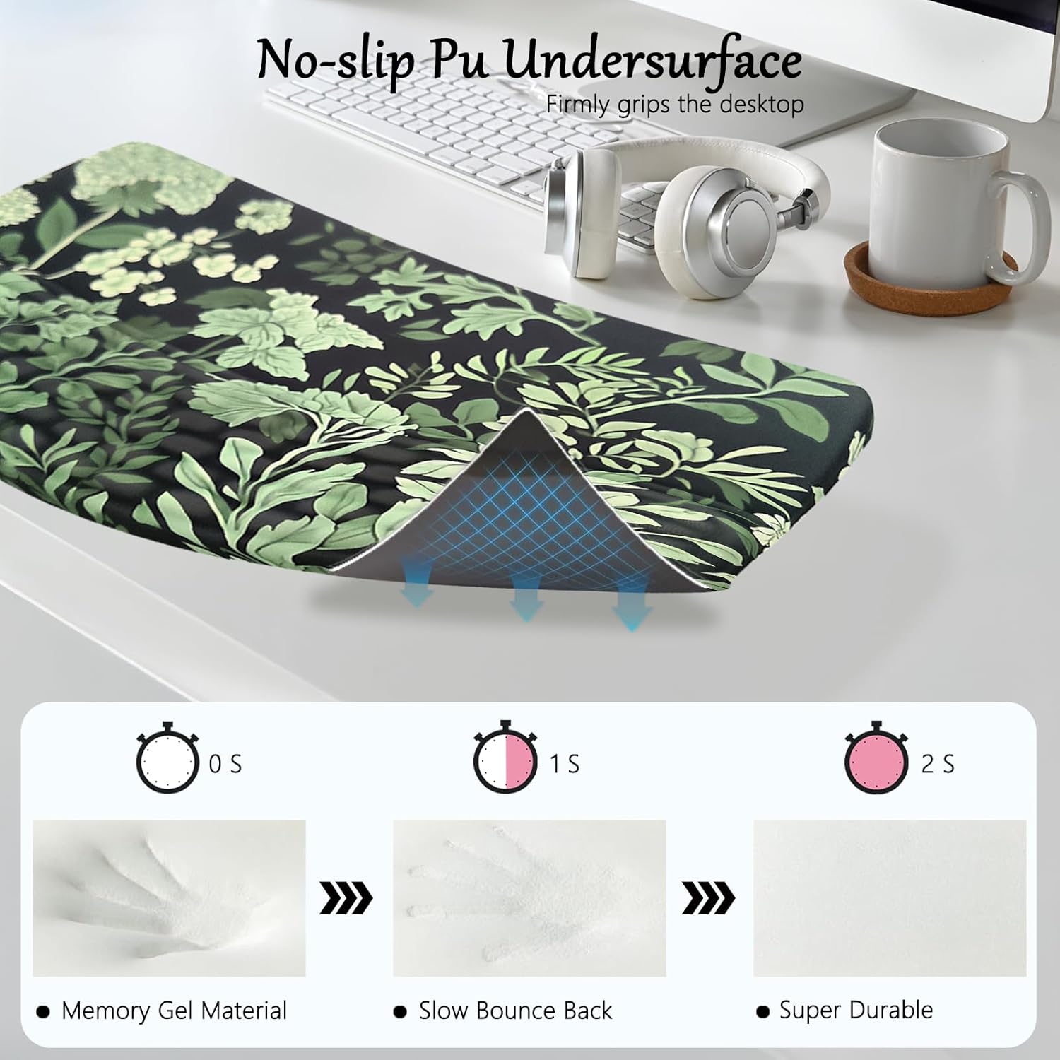 Computer Keyboard Stand Pad with Wrist Rest Easy Typing Sage Green Leaves Floral Keyboard Pad Support with Wrist Pad Ergonomic Tilted Keyboard Riser Holder for Desktop Office Home Black Flowers Floral