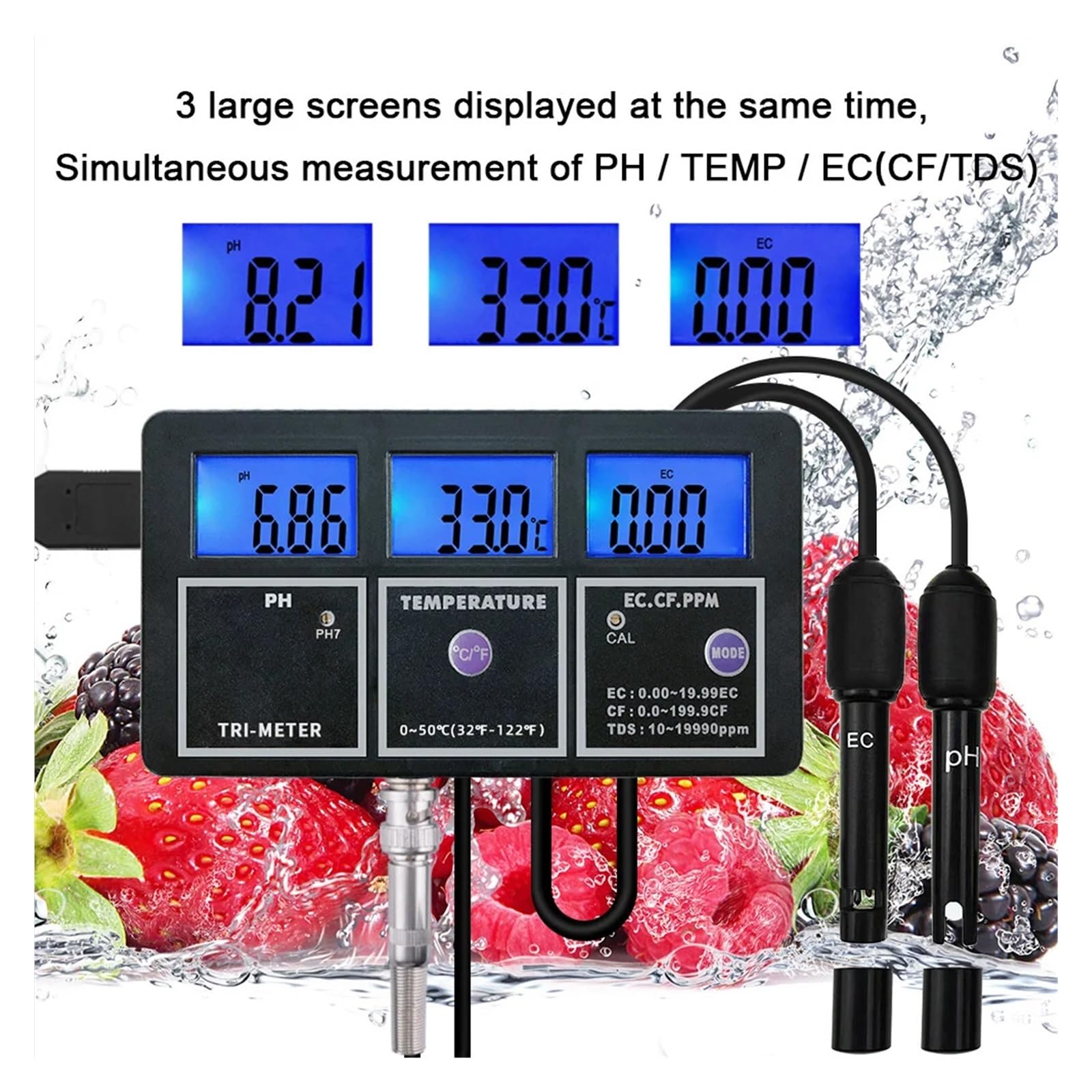 Tester Digitale 5 in 1 PH EC TDS CF Temp di qualità Del'acqua Misuratore Online Professionale for Laboratorio Piscine for Acquari Rilevamento Rapido E Preciso