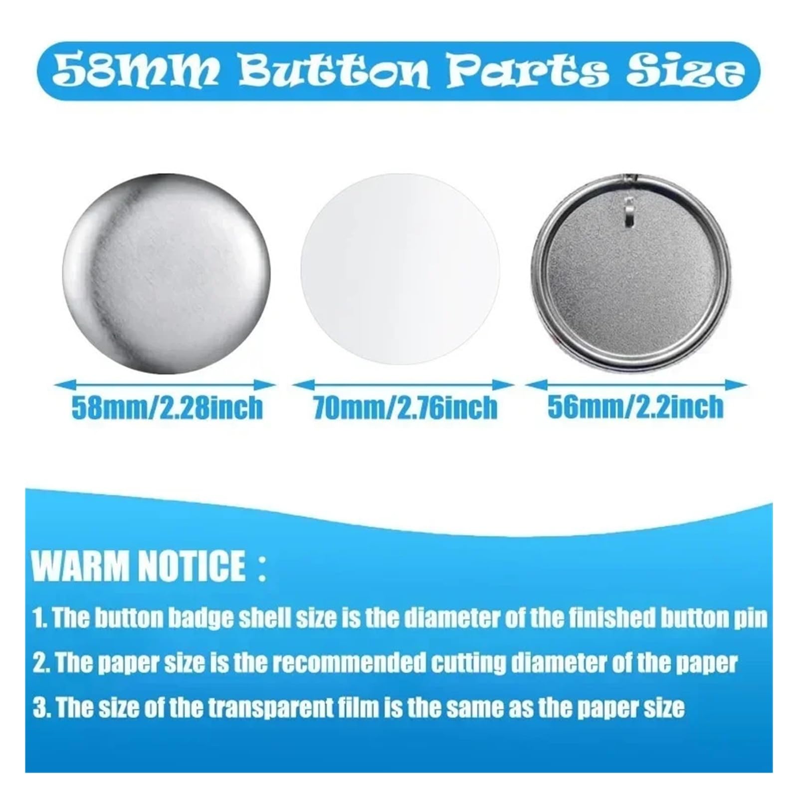 Zestaw do robienia guzików z brelokiem 100 szt., 58 mm, z lustrzanym otwieraczem do butelek, do maszyny do robienia guzików, odznak Produkcja DIY(100PCS Mirror 58MM)
