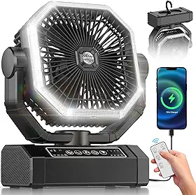 Ventilador portátil recarregável - Ventilador de acampamento de 22 cm para barraca, 20000mAh (60hrs) Ventilador operado por bateria para acampamento, ventiladores sem fio de oscilação automática
