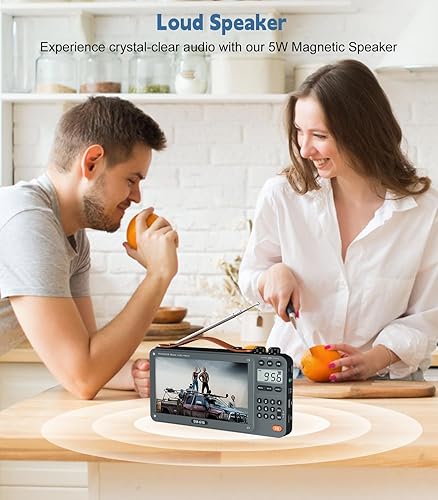 Miniatura 8 de Radio de video de película AM FM con pantalla de 720P de 7 pulgadas con altavoz Bluetooth, radio digital recargable de onda corta MP3 MP4,