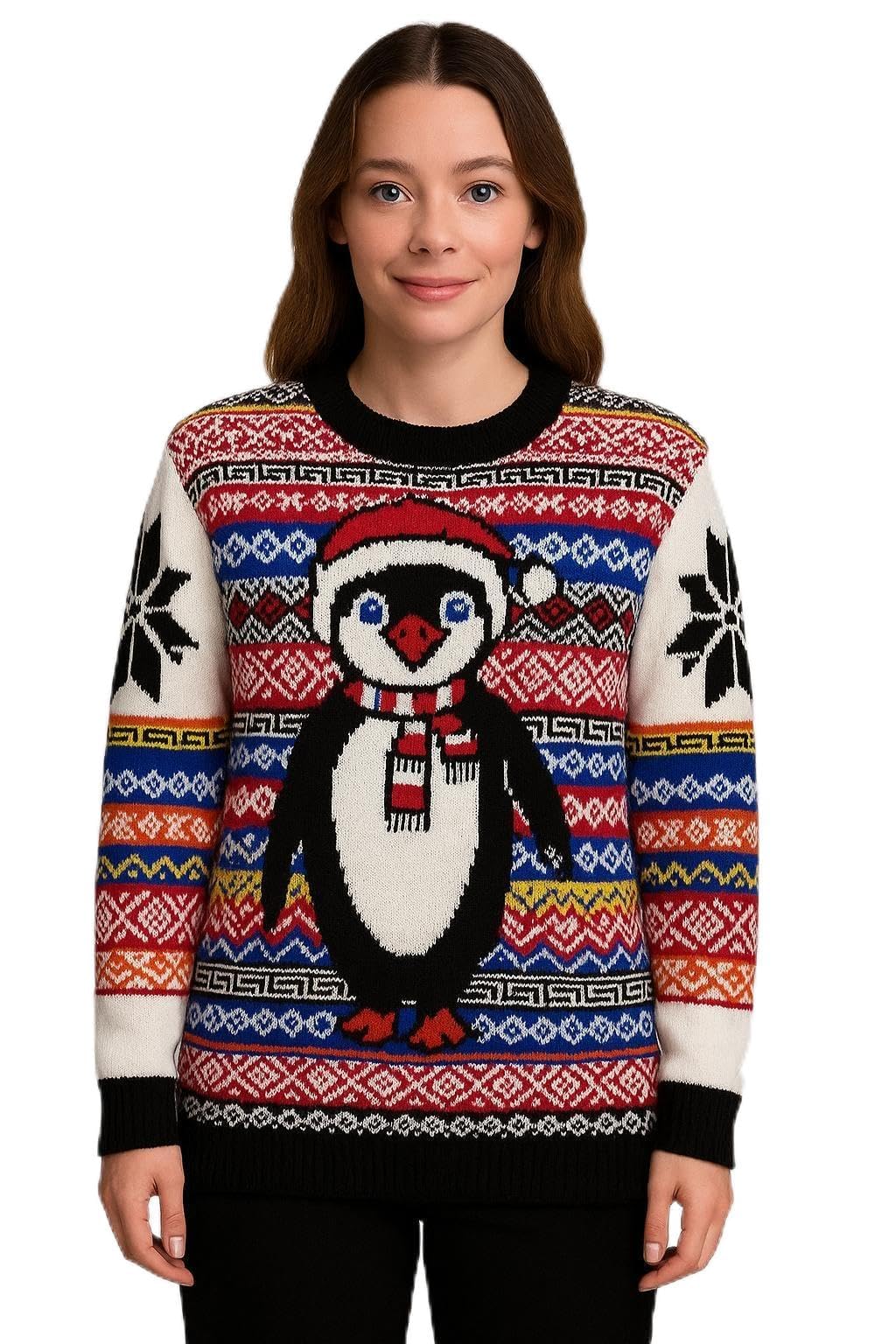Gostyles Unisex Pinguine Blue Christmas Funny Xmas Sweater, Mens Womens Festive Knitwear Pullover S-M