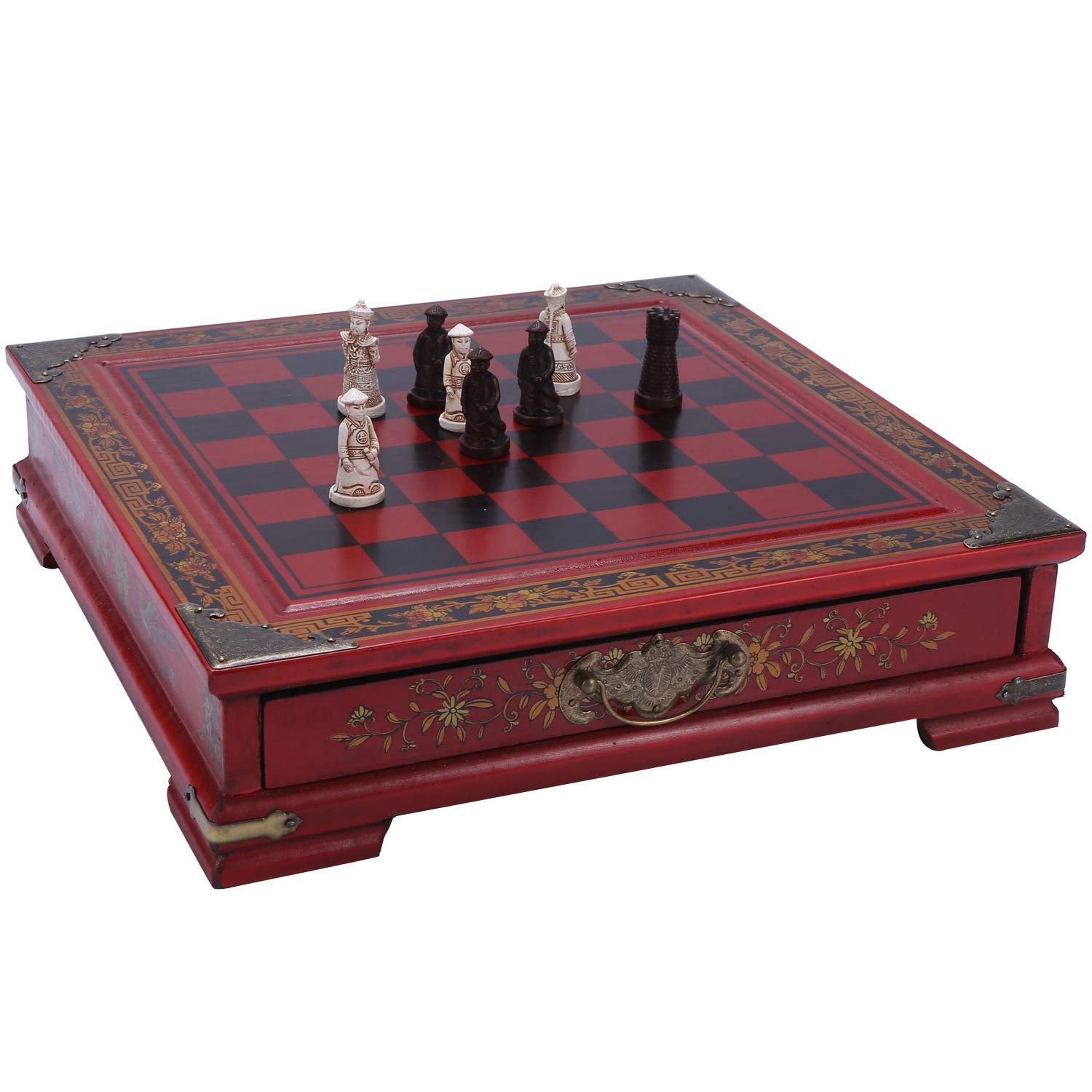 32 Piezas/Juego Mesa de Madera de Ajedrez Juegos de Ajedrez Chinos Regalo de ColeccióN Vintage de Resina Regalos Premium de CumpleañOs de Navidad de Pieza Juego de Mesa