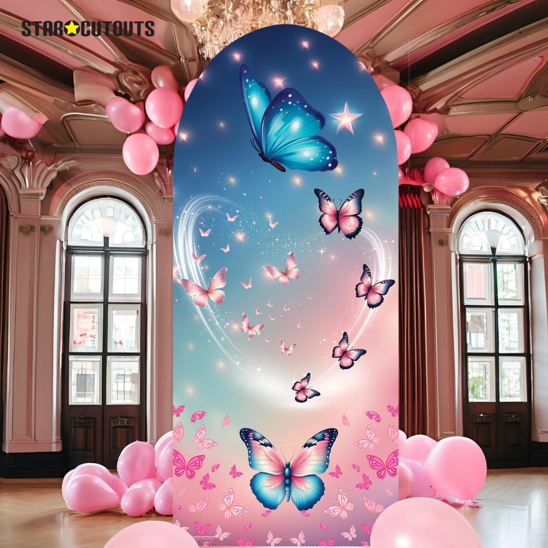 Star Cutouts SC4613 - Sfondo a forma di farfalla, colore rosa e blu, altezza 185 cm