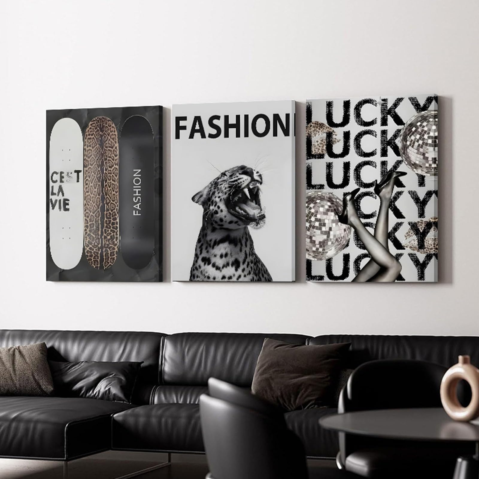 Zbello A Set Of 3 Posters, Leopard-Print High-Heeled Shoes Poster Decoration, Y2k-Style Fashion Collage Wall Rt, Trendy Print For The Living Room, Bedroom Or Bathroom, Unframed (40X50cm,)