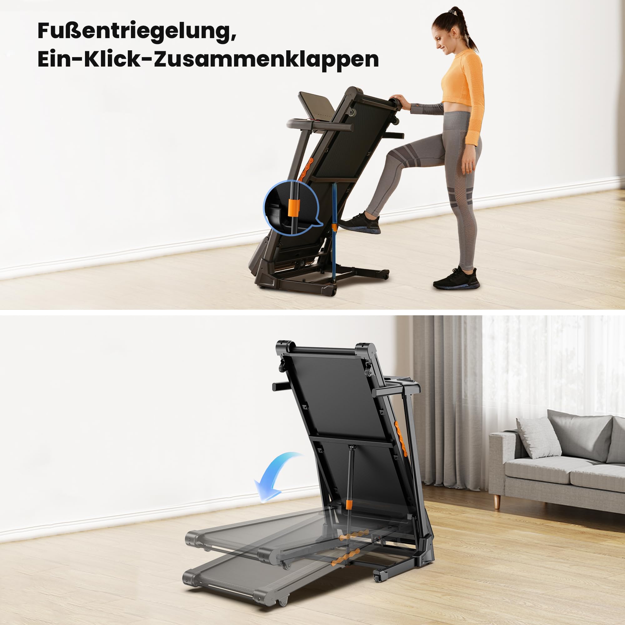 JAGJOG Laufband mit 15% Auto-Steigung und leisem 3-PS-Motor | 1-14 km/h, 12 Programme, LED-Anzeige, klappbar und bis 136 kg