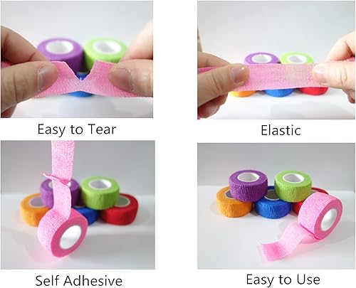 Miniatura 4 de Paquete de 6 vendajes autoadhesivos de 1 pulgada x 5 yardas, envoltura transpirable y cohesiva para mascotas, cinta elástica autoadhesiva para