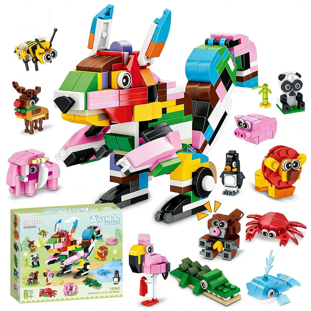 Dinosaur Building Blocks Party Favors for Kids 12 Packs Mini Animals Building Blocks Toy