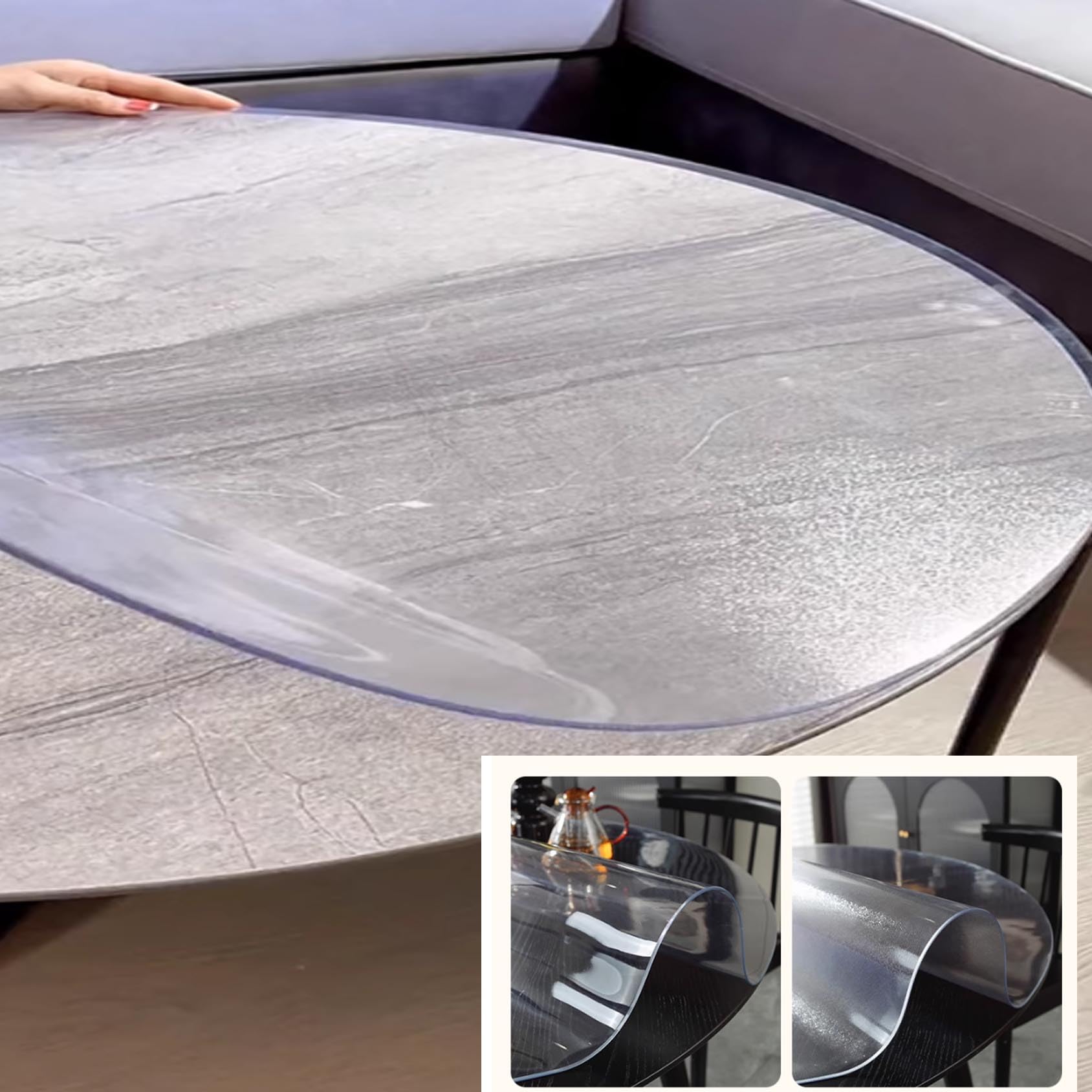 Pellicola Tovaglia Smerigliato Trasparente Rotonda per Tavolo,Spessore 2 mm, in PVC Resistente All'abrasione,per Scrivania Tavolo Rotondi da sala da Pranzo