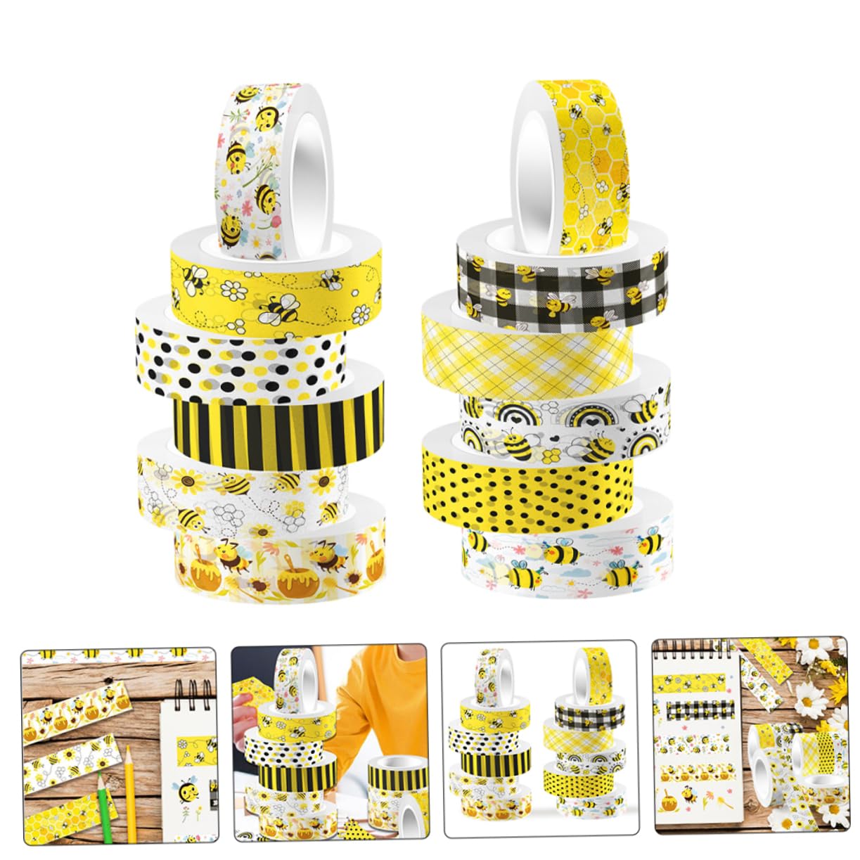 NUOBESTY 60rollen Washi Tape Mit Bienenmuster Dekoratives Klebeband Für Scrapbooking -handwerk Und Planer Vielseitige Haftende Tape Kreative Projekte