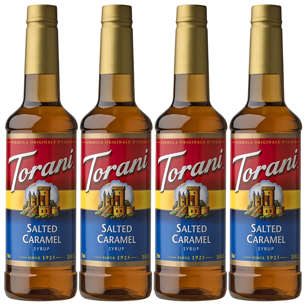 Torani Coffee Syrups For Coffee, Deliciously Flavoured Coffee Syrups for Coffee Drinks, Coffee Gift Set & Coffee Gifts (4 x 750ml (Pack of 4), Salted Caramel)