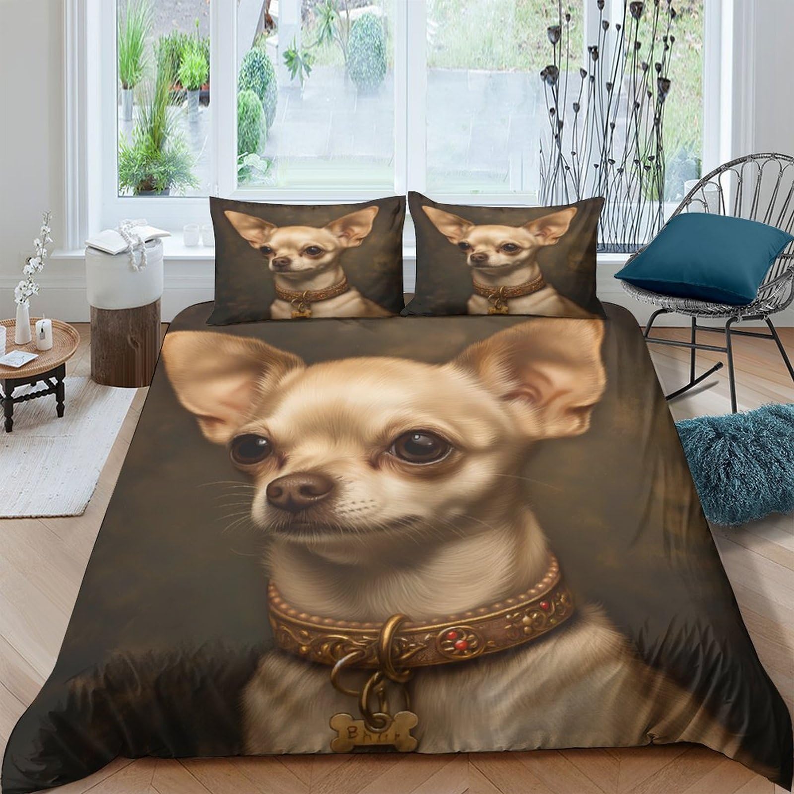 Ctjqhvkz Style-8 3D Printed Chihuahua Portrait Fitted Sheet Microfiber Soft Anti-Slip Bed Cover For Bedroom Dorm Guest Room Decor Single（135X200cm）