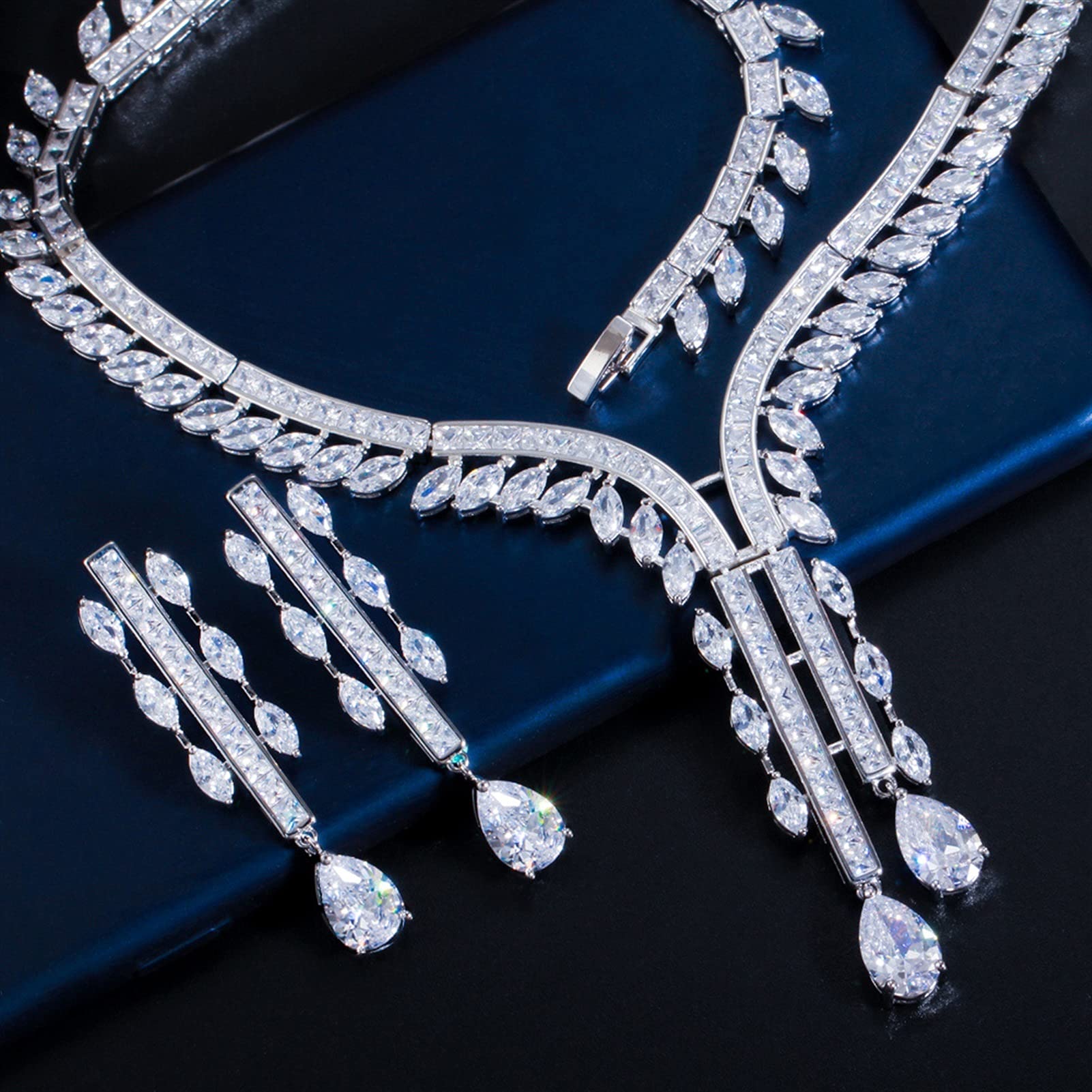 weiße Farbe wassertropfen zirkonia Damen Party Hochzeit Braut kostüm schmuck Set schmucksets