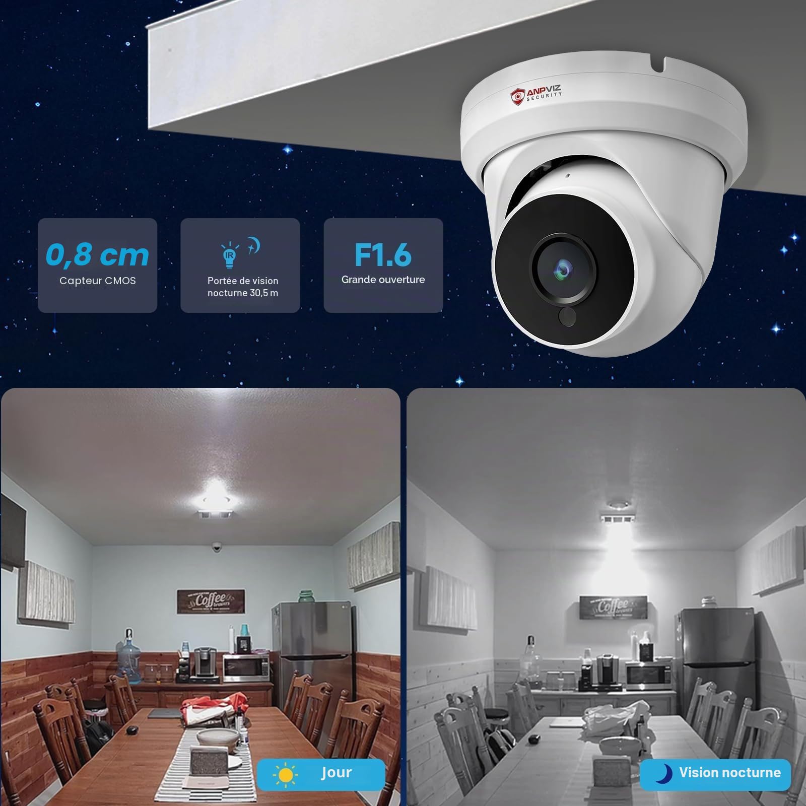 Anpviz 4MP Outdoor PoE IP Surveillance Camera, Détection de Mouvement
