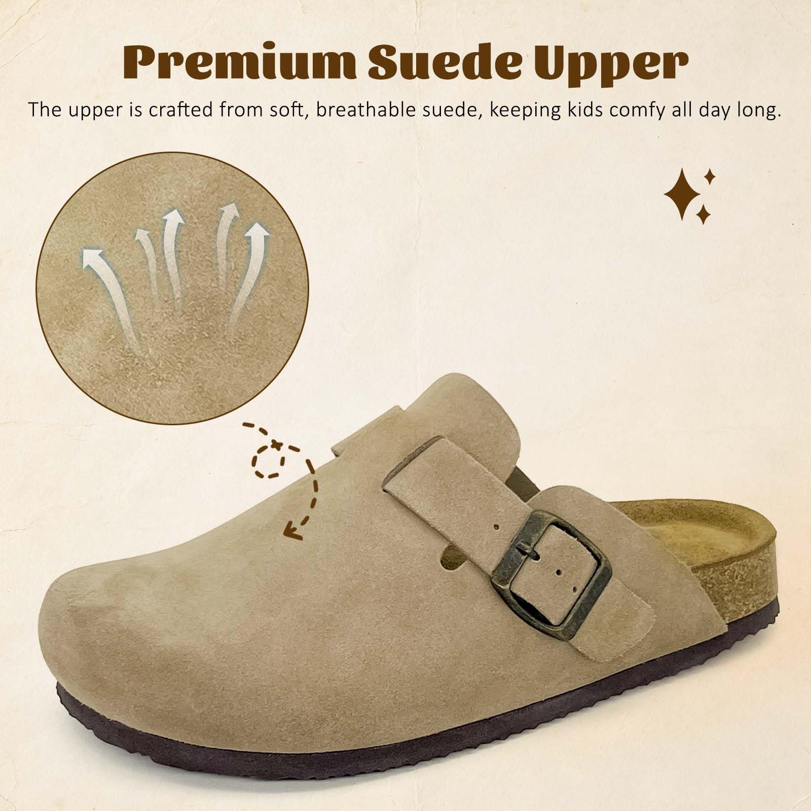 Enfants Daim Clogs Garçons Filles liège Pied Sandales Classiques Enfants Slip-on Pantoufles Arch Support Intérieur Extérieur Sandales en Liège avec Boucle Réglable