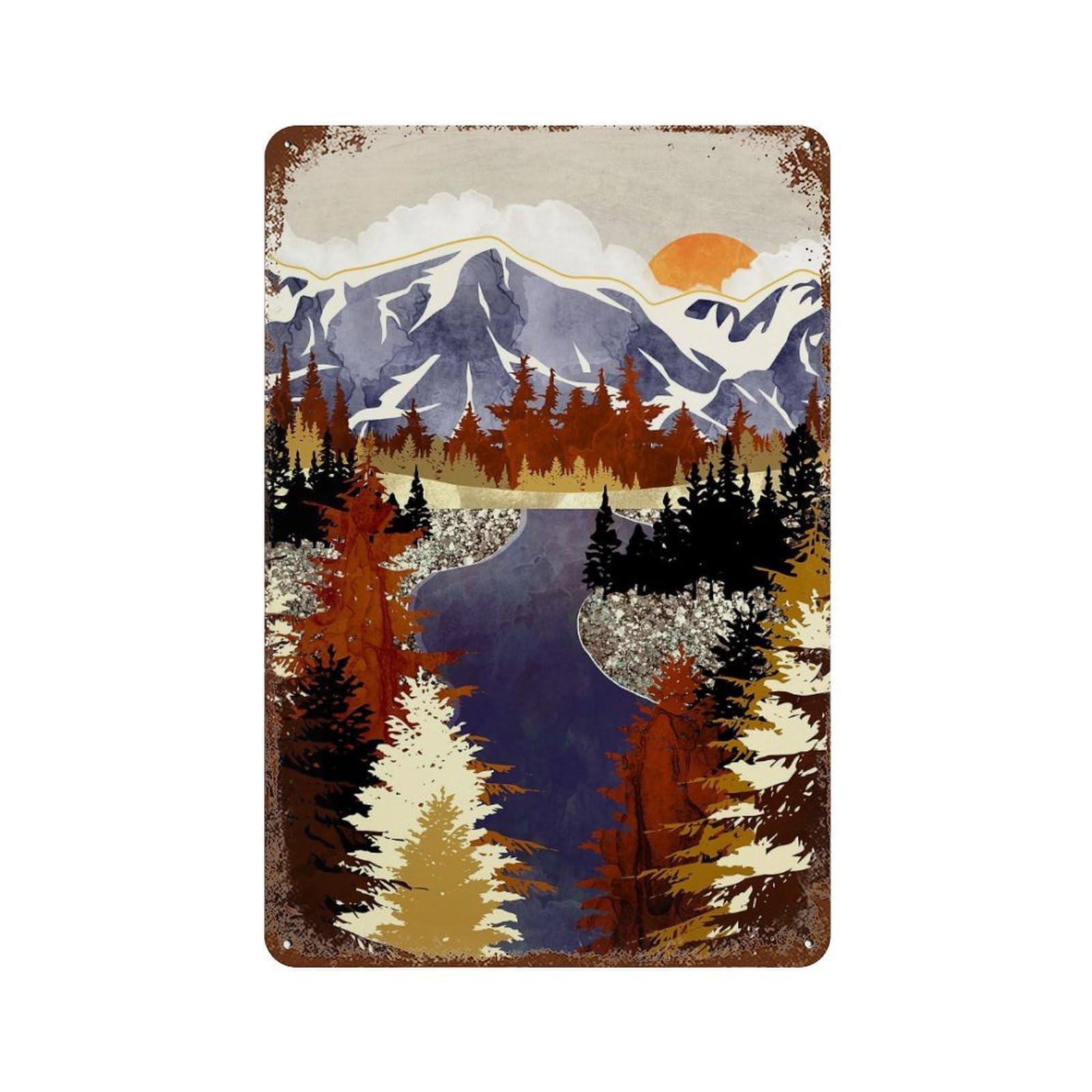 Autumn River 11.8"x7.9" Decorative Tin Sign, Retro Wall Decor for Bistro, Counter And Cafe Decor