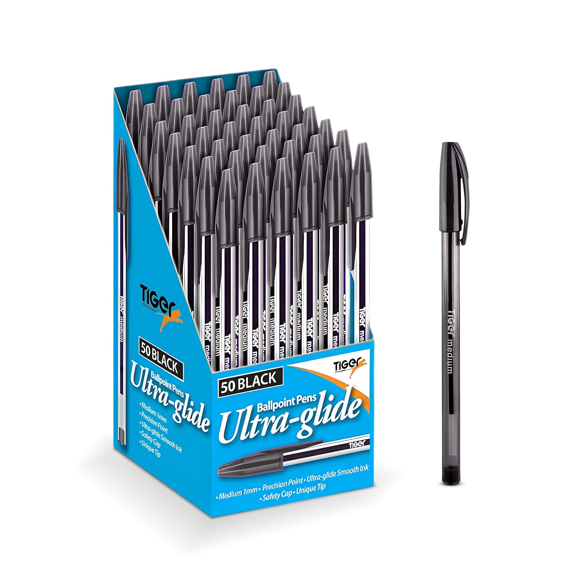 Lotus Pack of 50 Coloured Ink Medium Point Nib Ultra Glide Smooth Ink Precision Ballpoint Pens (Black, 50 Pack)