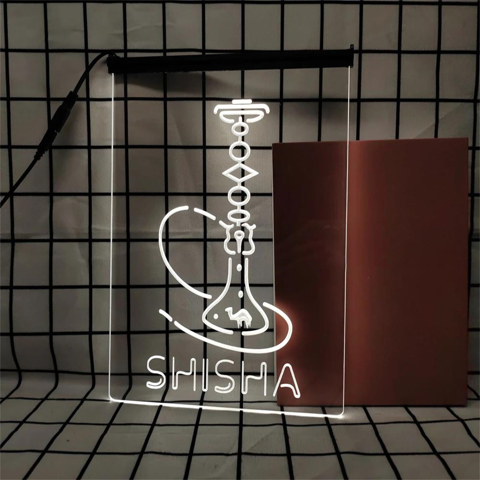 REWIS Shisha LED Neon Signs, USB Powerd Dimming Neon Lights, for Hookah Bar Wall Hanging Luminous Decor,White,30x40cm