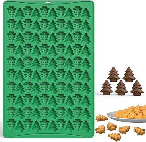 Crethinkaty Mini moldes de Navidad, molde de silicona para árbol de Navidad, moldes de silicona con forma de árbol de Navidad de 100 cavidades, mini