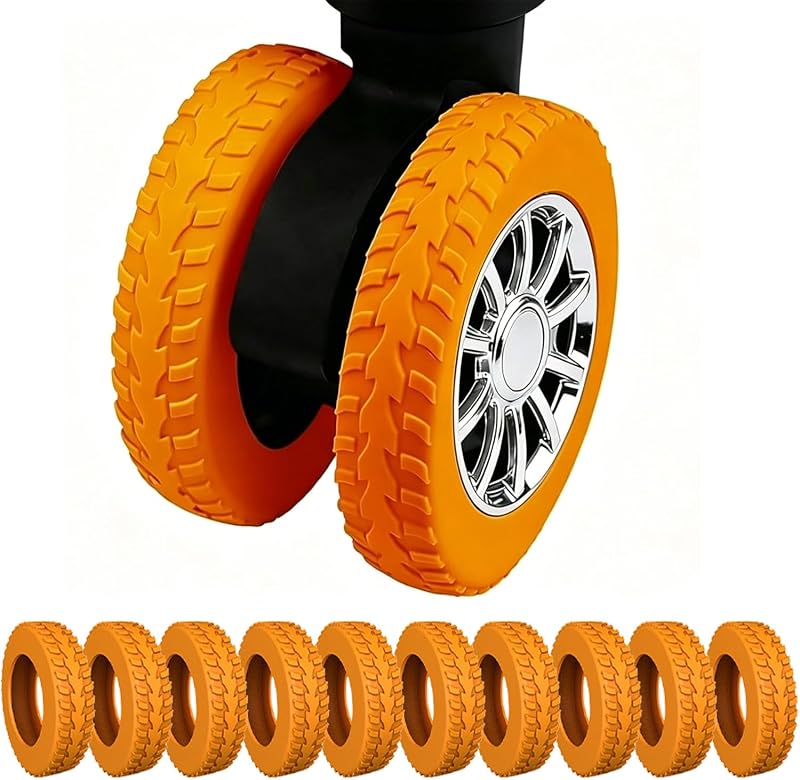 Luggage Wheel Covers, 10 Pcs Silicone Protective Covers | For 2-2.4" Suitcases Wheels, Wear-Resistant, Spinner Wheel, Silent, Shock Absorption Luggage Accessories-Orange