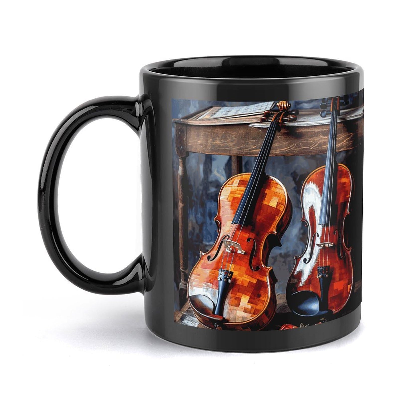 Violin And Cello Mug Personalized Ceramic Coffee Mugs Compact Travel Tea Cups Large Handle Design Daily Office And Home Use 11 OZ/330 ML (Black)