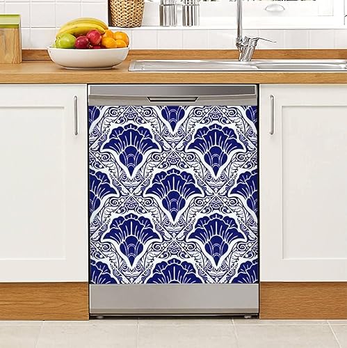Miniatura 7 de Adhesivo magnético para lavavajillas, azulejos holandeses de Delft con adornos de flores azules y blancas, calcomanía magnética portuguesa para