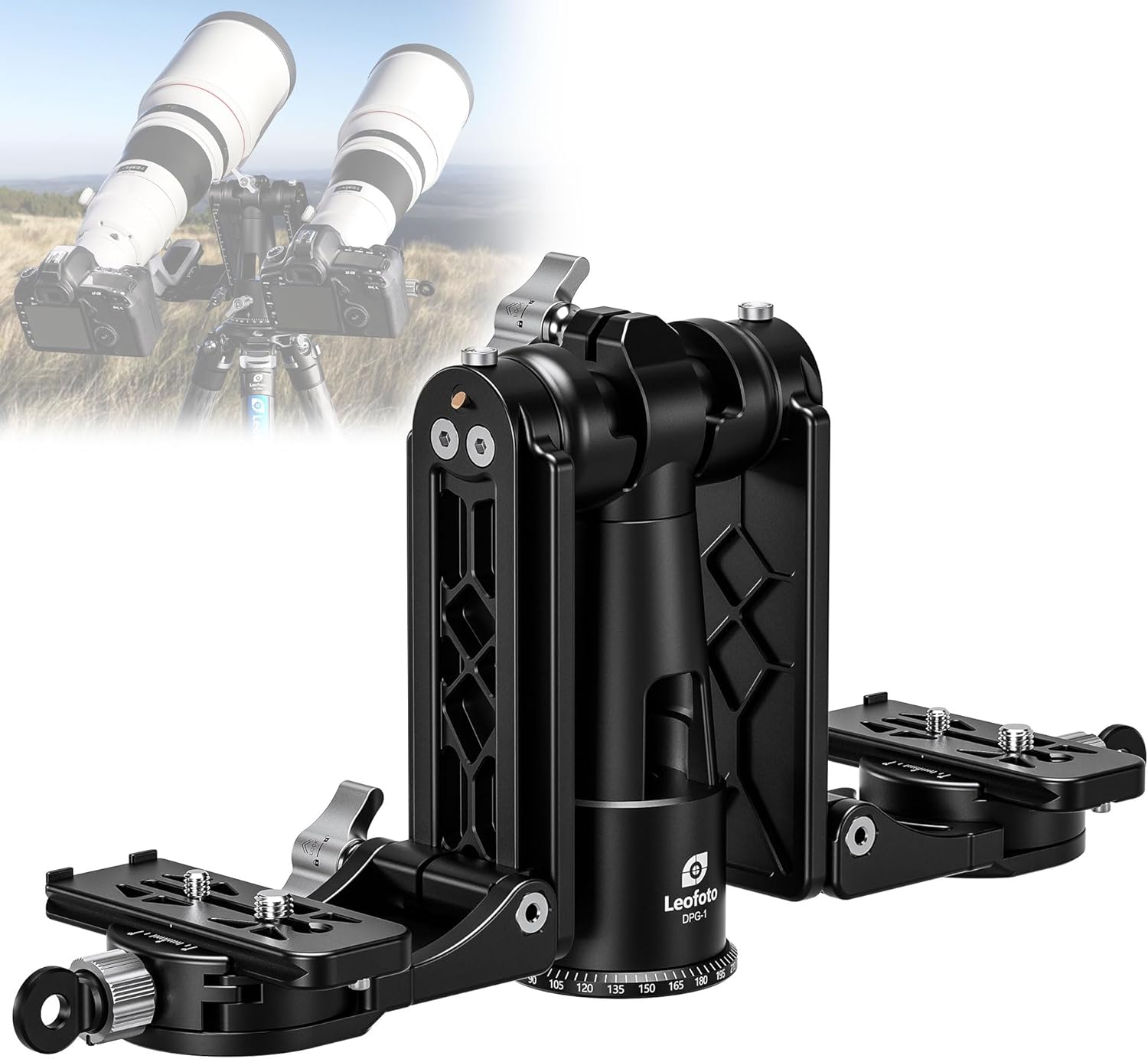 Leofoto Dual-Camera Gimbal Head, Professional Videographer Foldable Gimbal Head with 360° Panorama Shooting and 3/8” Screw Threaded for Cameras/Spotting Scopes, Max Load to 25kg/55.12 lb (DPG-1)