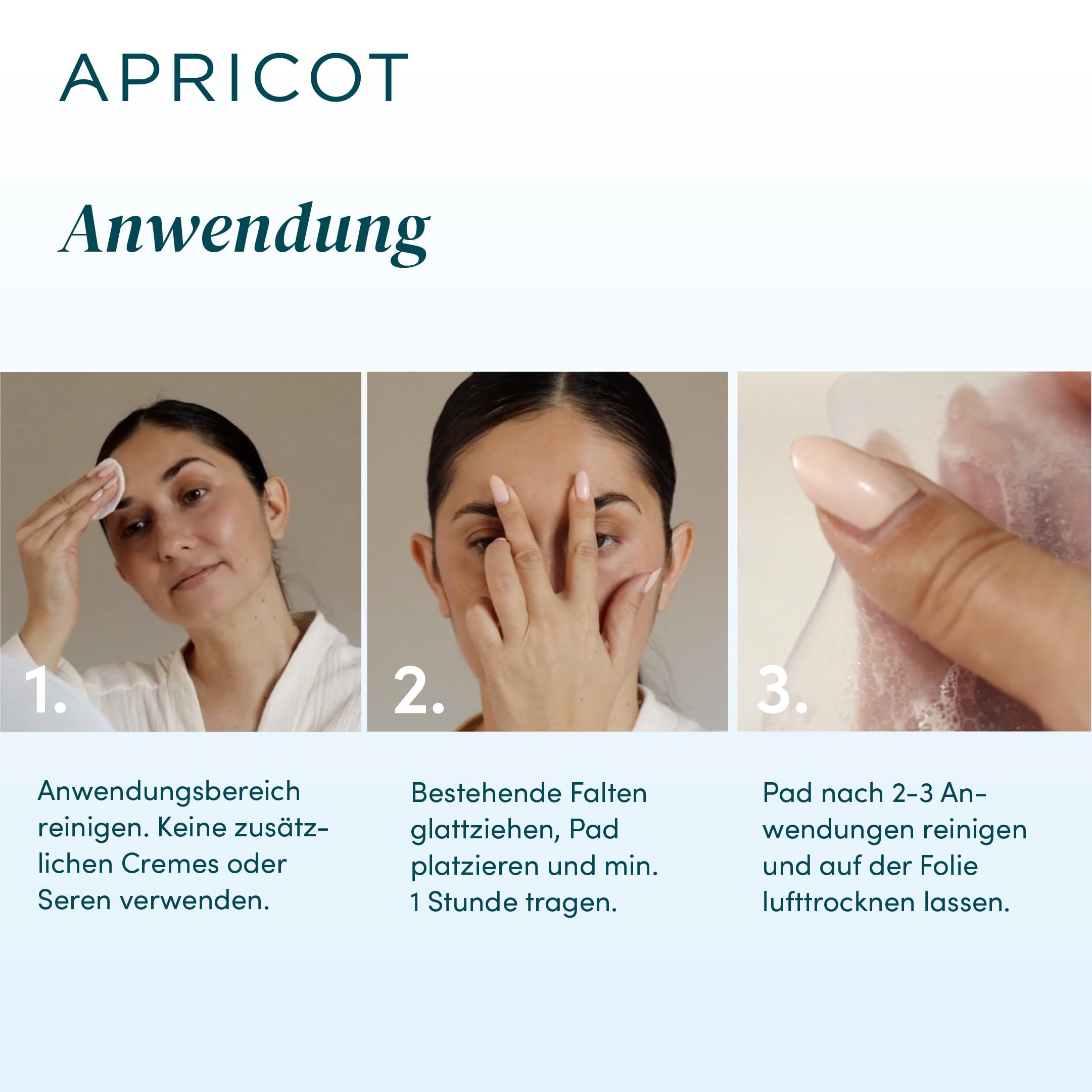 APRICOT Stirn Pads gegen Falten 2x aus medizinischem Silikon mit niedermolekularem Hyaluron, Stirn- und Zornesfalte Glätten - 60x Wiederverwendbar, Dermatologisch geprüft, Vegan & Tierversuchsfrei