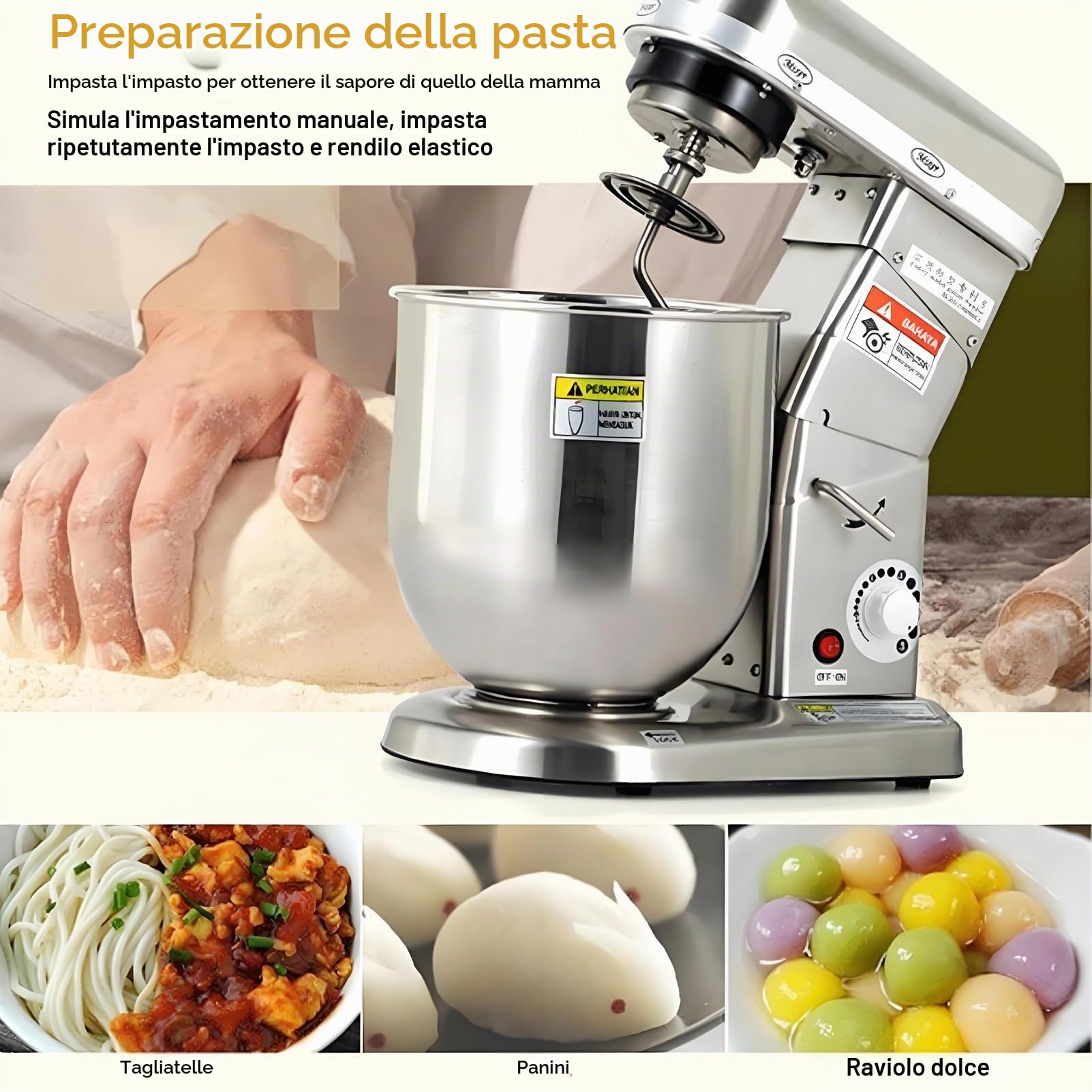 Impastatrice planetaria Professionale per la Cottura al Forno, impastatrice Commerciale per impieghi gravosi con Gancio per impastare, Frusta e sbattitore, 3 velocità 10L-220vSilver