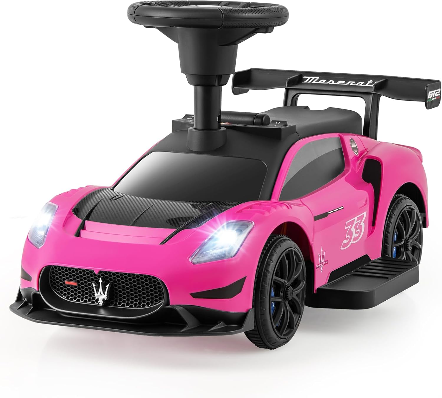 HONEY JOY Maserati 6V Ride On Toy, 2 in 1 Foot to Floor Push Car & Electric Vehicle for Toddlers, Horn, Music, Lights, Seat Storage, Battery Powered Mini Ride on Car for Boys Girls (Pink)