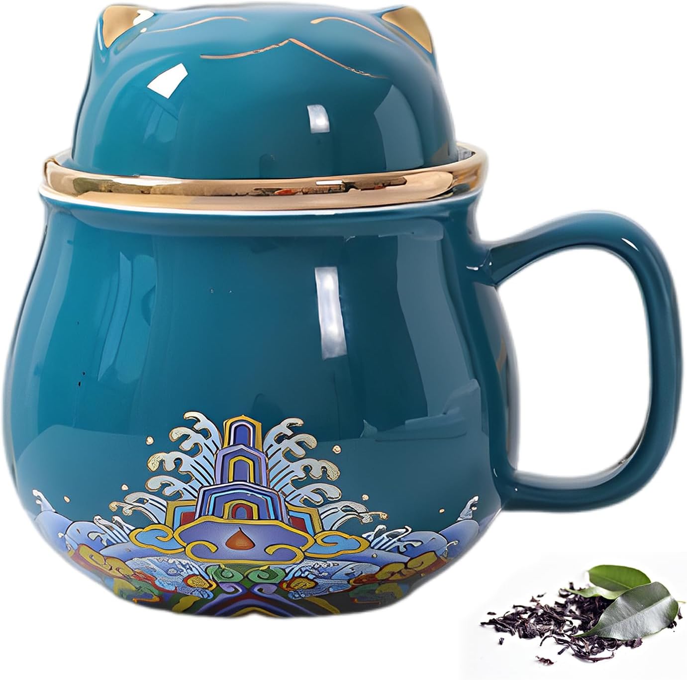 DEARART Beautiful Tea Mug and Lid Filter, 10.8oz Tea Cups