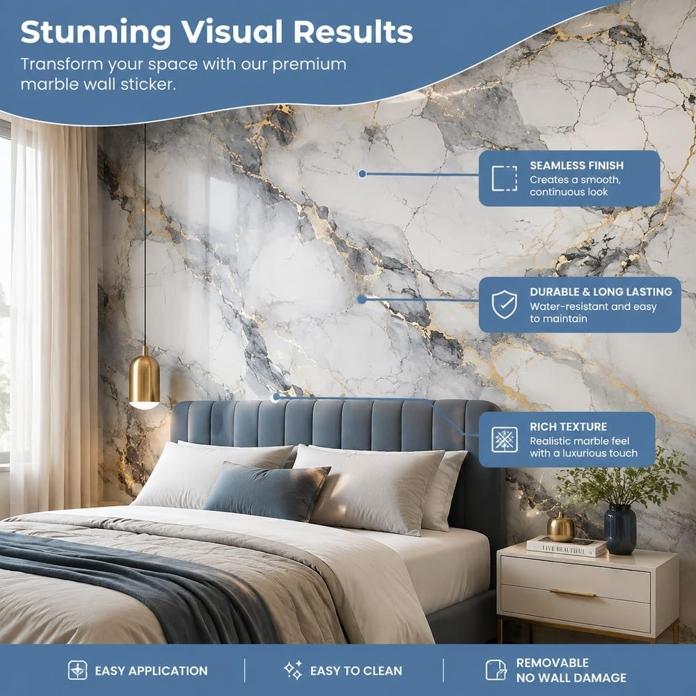 Paneles de pared de mármol, adhesivo for salpicaduras de azulejos | Panel de espuma PVE de 11,81x11,81 pulgadas, fácil instalación, resistente a arañazos, imperfecciones(Color51,36pcs)