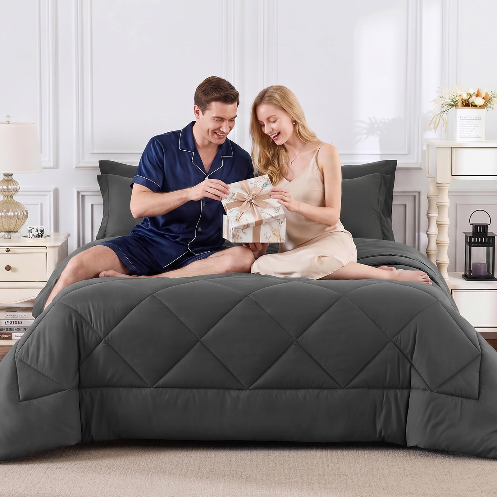 Queen 7 Piece Comforter Set Dark Grey M97565