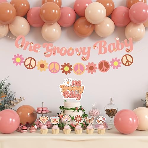 Miniatura 6 de Bessmoso Groovy One Banner - Kit de decoración de pastel hippie para el primer cumpleaños, decoraciones para niñas, temática bohemia, suministros de