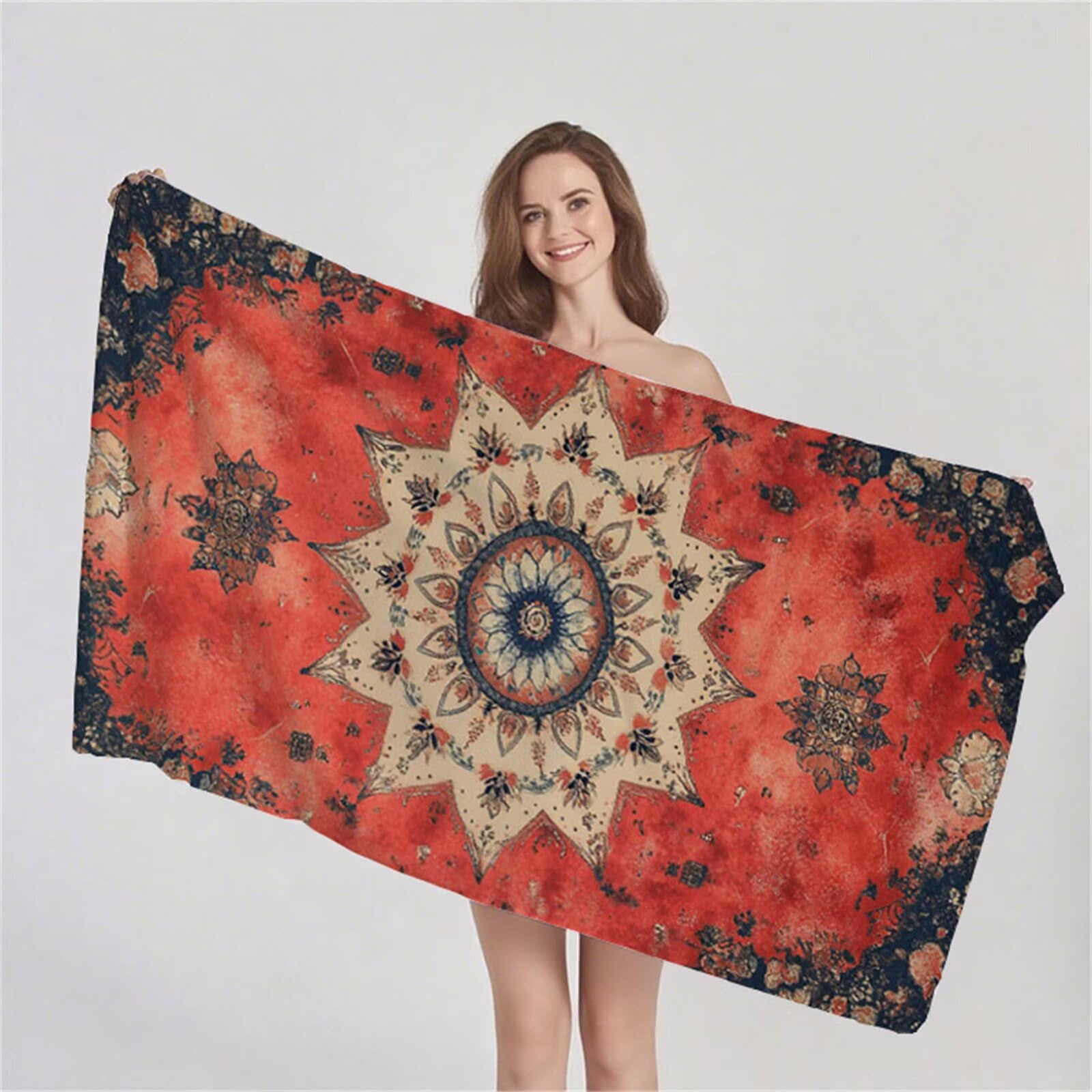 Telo Mare Microfibra 80x160 cm Telo Mare Grande, Asciugamano Palestra Assorbente Asciugatura Rapida, Asciugamano Mare Antisabbi Stuoia Spiaggia per Piscina, Campeggio, Viaggio - Fiori Boemi G1-950