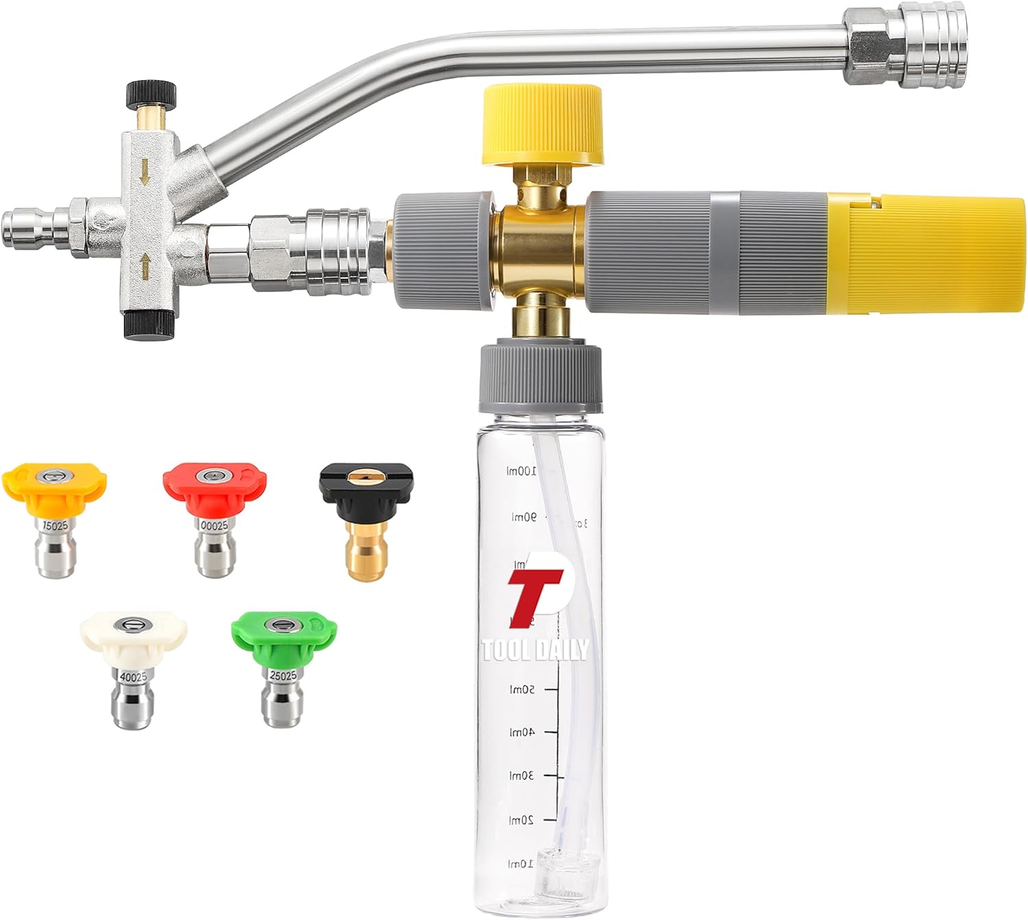 Tool Daily Foam Cannon Dual Connector, Mini Foam Cannon for Pressure Washer, 5 Power Washer Spray Nozzle Tips, 1/4 Inch Quick Connect