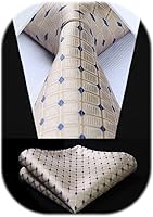 HISDERN Men's Plaid Checkered Tie Set with Pocket Square - Woven Silk Blend Necktie & Handkerchief for Wedding Business Formal