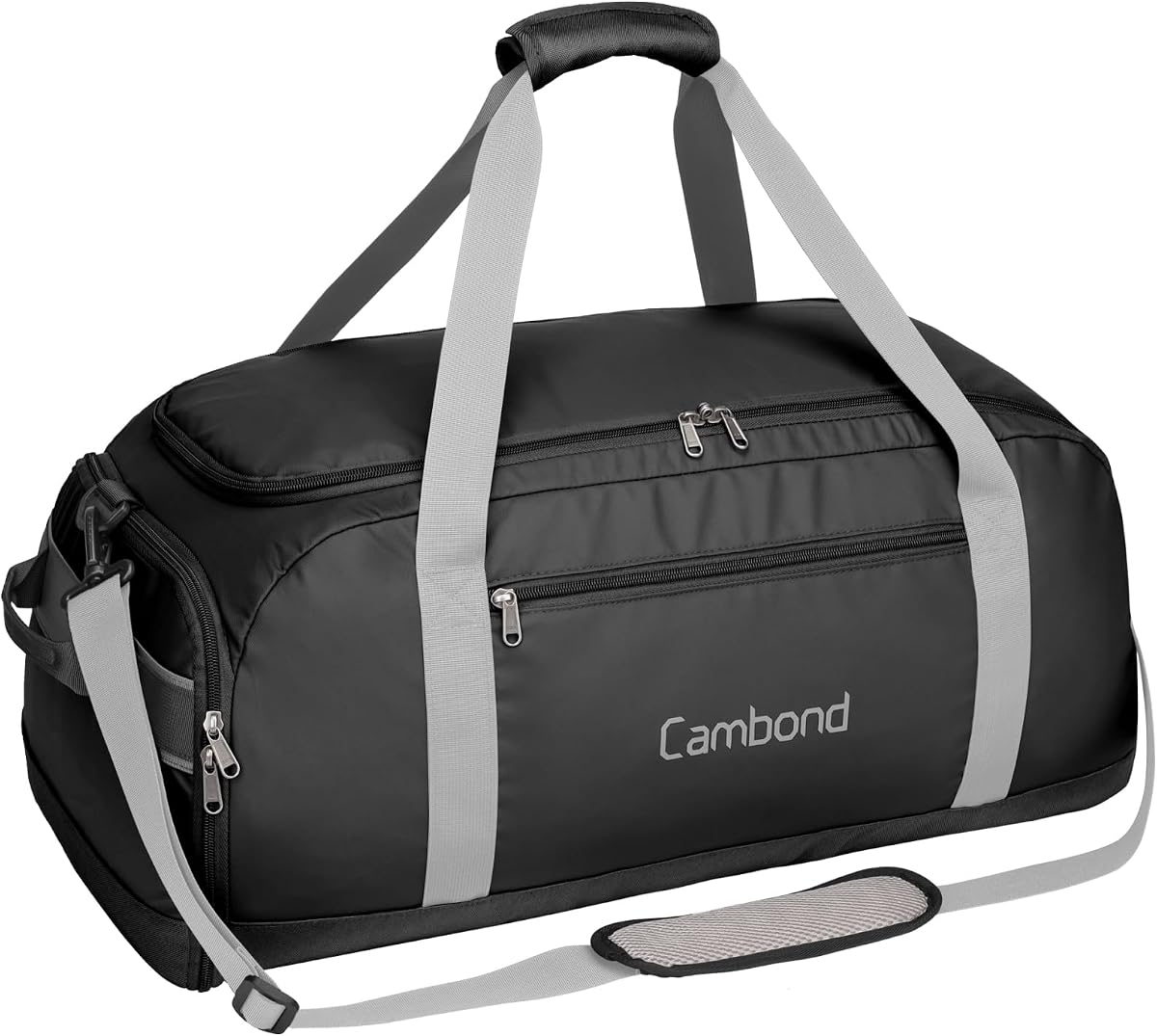 Cambond Airport Luggage Checked Bag - Travel Duffle Bag for Trips, Black | 60L Large Capacity, Shoe Compartment, Sturdy Zipper, Wide Opening, Compact, Foldable, 4-5 Day Short Trip, Carry Straps